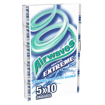 Image de Chewing gum sans sucre menthol extreme AIRWAVES, 5x10 dragées