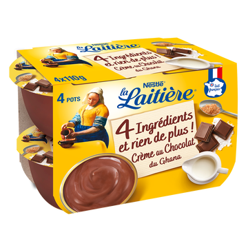 La Laitière Crème Dessert Au Chocolat Du Ghana La Laitiere - 4 Pots De 110g