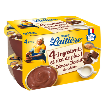 La Laitière Crème Dessert Au Chocolat Du Ghana La Laitiere - 4 Pots De 110g
