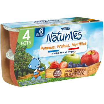 Nestlé Compote Pomme, Fraise Et Myrtilles Naturnes, Dès 6 Mois, 4x130 G