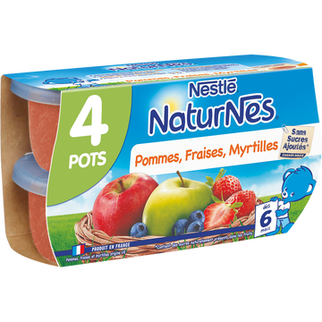 Nestlé Compote Pomme, Fraise Et Myrtilles Naturnes, Dès 6 Mois, 4x130 G