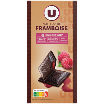 Image de U
Chocolat noir fourré et pépites à la framboise Tablette de