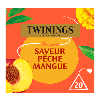 Image de Thé vert pêche mangue TWININGS, boîte de 20 sachets
