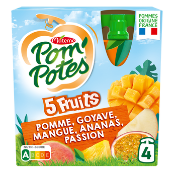 Image de Compotes Gourdes 5 Fruits Exotiques Pomme Mangue Ananas Goyave PassionPOM'POTES