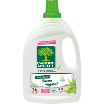 Image de Lessive liquide savon végétal ARBRE VERT bidon - 1,53l - 34