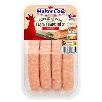 Maître Coq Saucisse De Volaille Façon Charcutière, Maitre Coq, 4 Pièces, Barquette 320g