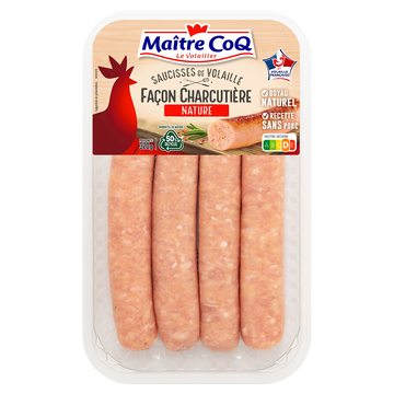 Maître Coq Saucisse De Volaille Façon Charcutière, Maitre Coq, 4 Pièces, Barquette 320g