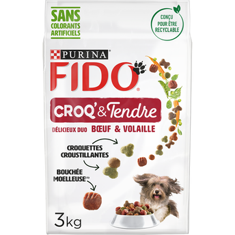 Image de Croquettes pour chien adulte CROQ & TENDRE Boeuf, Volaille FIDO