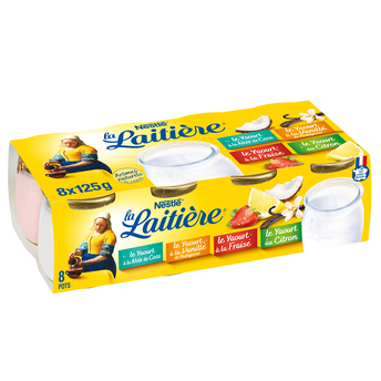 Image de Yaourts au lait entier pot verre arômes naturels Panachés LA LAITIERE- 8 pots de
