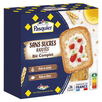 Image de Biscottes Blé complet Sans sucres ajoutés PASQUIER - Paquet de