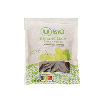 Image de U BIO
Raisins secs Sultanine - Sachet