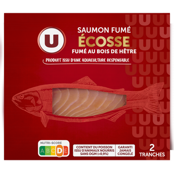 Image de U
Saumon fumé au bois de hêtre, Atlantique Ecosse, salé au sel sec, 2 tranches