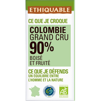 Image de Chocolat noir 90%cacao Nicaragua/Colombie BIO ETHIQUABLE