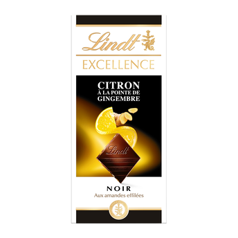 Image de Chocolat noir amandes/citron/gingembre LINDT, Tablette de