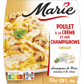 Image de Plat cuisiné individuel Poulet à la crème et aux champignons, farfalles MARIE