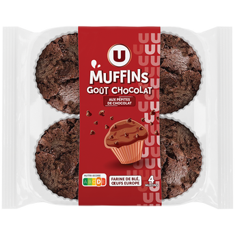 Image de U
Muffins goût chocolat et aux pépites de chocolat, x4