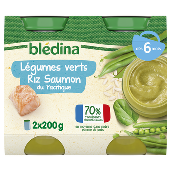 Image de Petits pots bébé légumes vert riz et saumon dès 6 mois BLEDINA