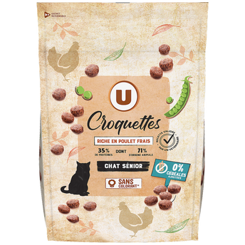 Image de U
Croquettes pour chat senior, sans céréales, riches en poulet