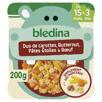 Image de Plat bébé carottes butternut pâtes boeuf dès 15 mois BLEDINA