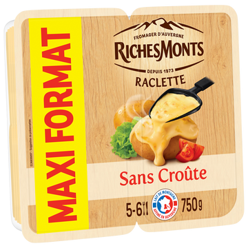 Riches Monts Fromage À Raclette Classique Sans Croûte Riches Monts - 750g