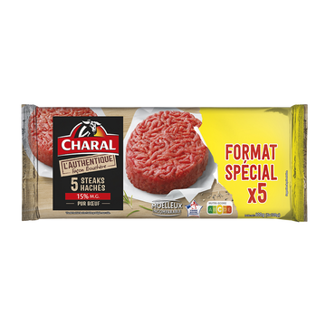 Charal Steak Haché Authentique, 15% Mat.gr., Charal, France, 5 Pièces, 600g