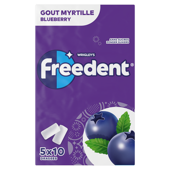 Image de Chewing gum sans sucre myrtille FREEDENT, 5x10 dragées