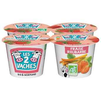 Image de Yaourt aux fruits bio fraise rhubarbe LES 2 VACHES