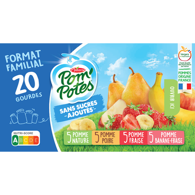 POM'POTES Compotes Pomme, P. Ban, P. Frs 16x90g Format Familial - materne -  1440 g