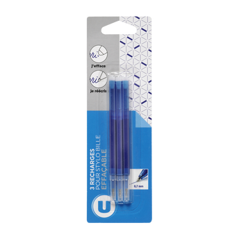 Image de U
Recharge pour stylo bille gel effaçable bleue