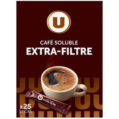 Café soluble Extra filtre - 25 sticks - Super U, Hyper U, U Express 