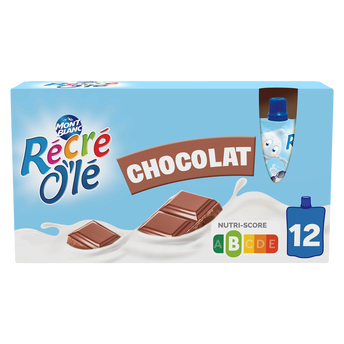 Image de Goûters laitiers parfum chocolat RECRE OLE, 12 gourdes de 85g