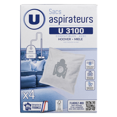 Sac aspirateur en microfibre U3100 x4 - Super U, Hyper U, U Express 