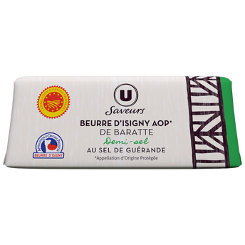 Image de U SAVEURS
Beurre d'Isigny AOP 1/2 sel de baratte moulé  80%mg