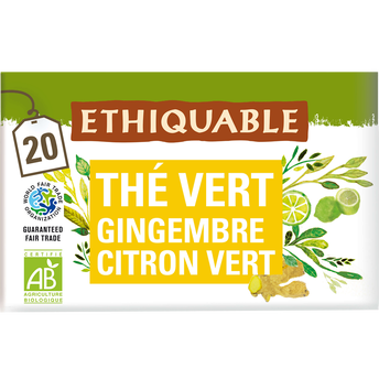 Image de ETHIQUABLE - Thé vert gingembre citron vert Ceylan BIO - la boîte de 20 sachets