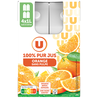 Image de U
Pur jus d'orange sans pulpe brique 4X1