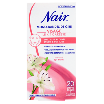 Nair Kit Caresse Épilation Spécial Visage Nair, 20 Mono-bandes De Cire Froide