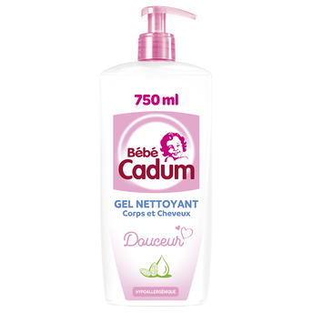 Image de Gel Bébé nettoyant corps cheveux hypoallergénique huile amande bio CADUM Flacon Pompe