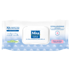 Lingettes Hypoallergenique Eau Naturelle Peaux Sensibles Visage Et Corps Mixa Bebe X72 Super U Hyper U U Express Www Coursesu Com