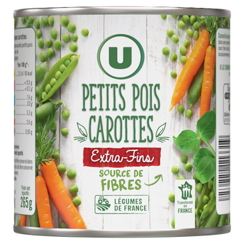 Image de U
Petits pois et carottes extra fins - Boîte de 265g net