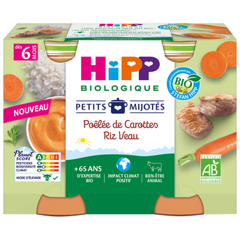 Image de Petits mijotés poélée de carottes riz veau dés 6 mois HIPP