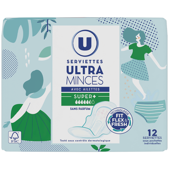 Image de U
Serviettes hygiéniques ultra mince super plus avec ailettes pliée