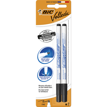 Image de 2 feutres effaçables VELLEDA 1721 BIC, pointe fine, noir
