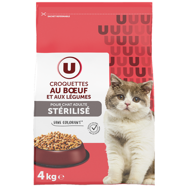 Croquettes pour chat stérilisé au boeuf & aux légumes 4kg - Super U, Hyper  U, U Express 