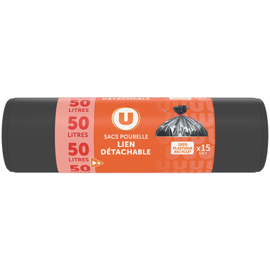 Sac poubelle 100 recycl lien d tachable 15x50 litres Super U