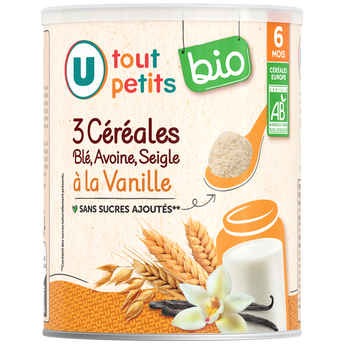 Image de U TOUT PETITS BIO
Plat bébé 3 céréales blé avoine seigle vanille dès 6 mois