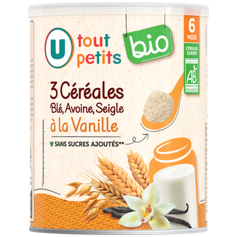 Image de U TOUT PETITS BIO
Plat bébé 3 céréales blé avoine seigle vanille dès 6 mois