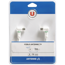Cable Antenne U Coude M F 5m Connecteur 1 9 52mm Male Blanc Coude Connecteur 2 9 52mm Femelle Blanc Coude Inclus Adaptateur 9 52mm Male Male Super U Hyper U U Express