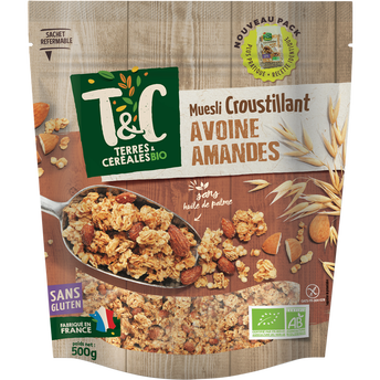 Image de Muesli bio croustillant avoine amandes sans gluten, TERRES ET CEREALES