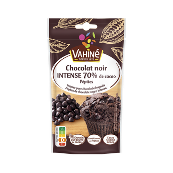 Image de Pépites chocolat noir intense 70% cacao, VAHINE, sachet