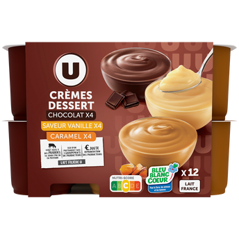 Image de U
Crème dessert, pack panaché chocolat, vanille, caramel